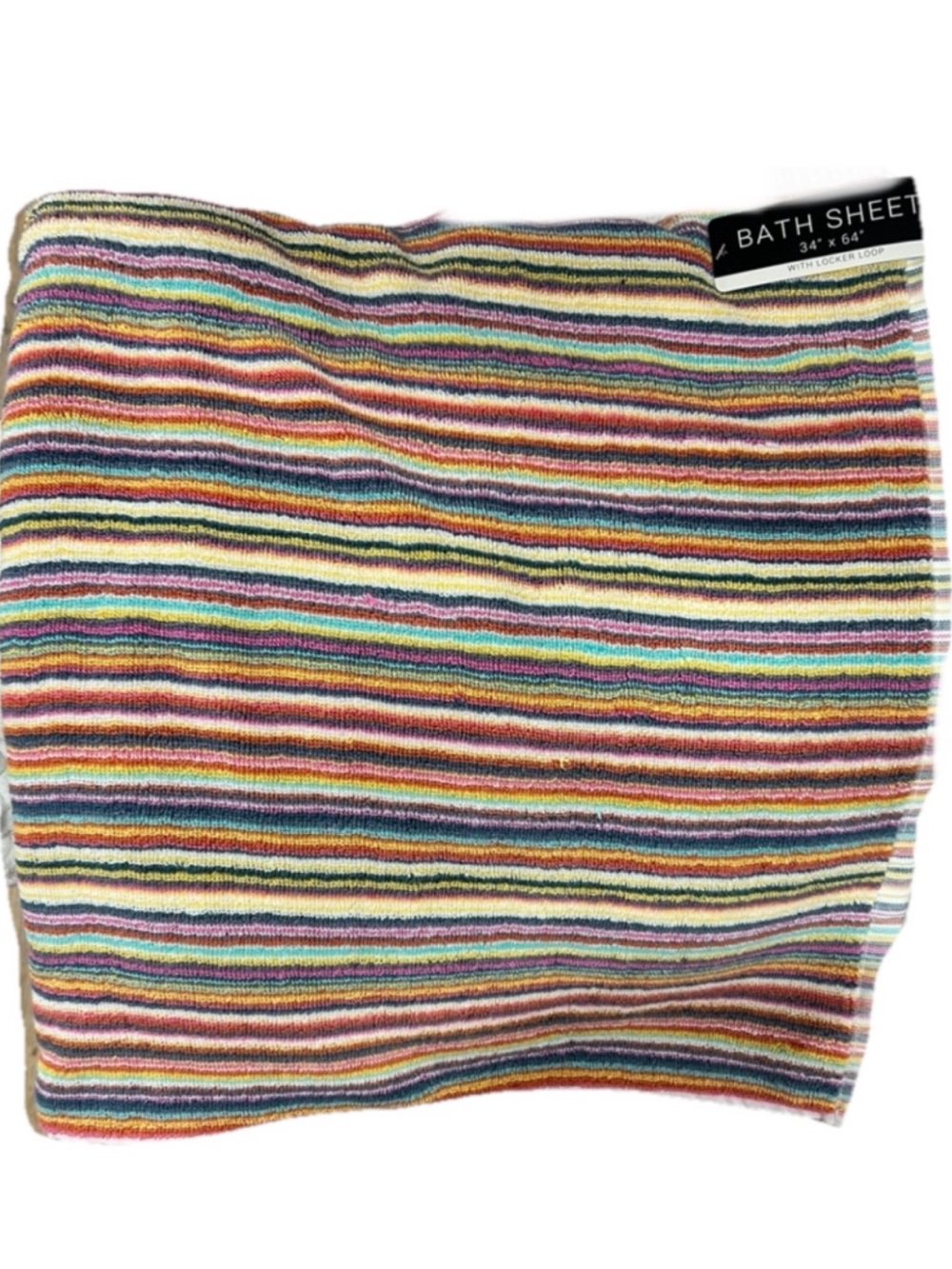 Rachel Zoe Rainbow Striped Bath Sheets with Locker Loop Set of 2  New 34”x64”